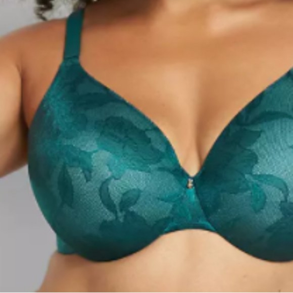 Cacique Lightly Lined Full Coverage Back Smoothing Underwire Teal Lace Bra 46C